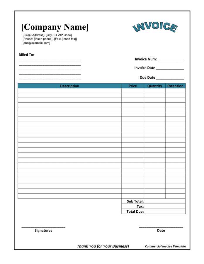 commercial invoice printable template