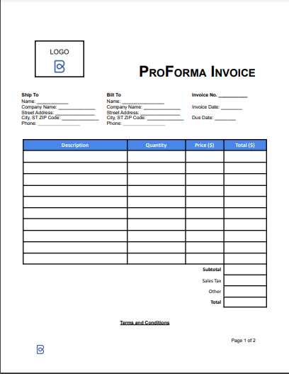 proforma invoice for customs clearance template