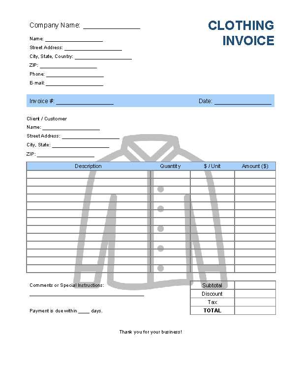 clothing store invoice template download