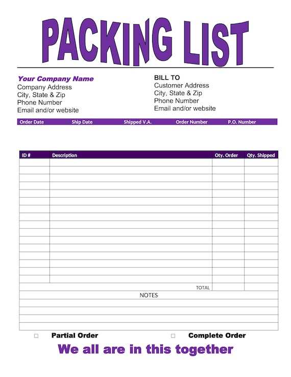 packing list invoice template