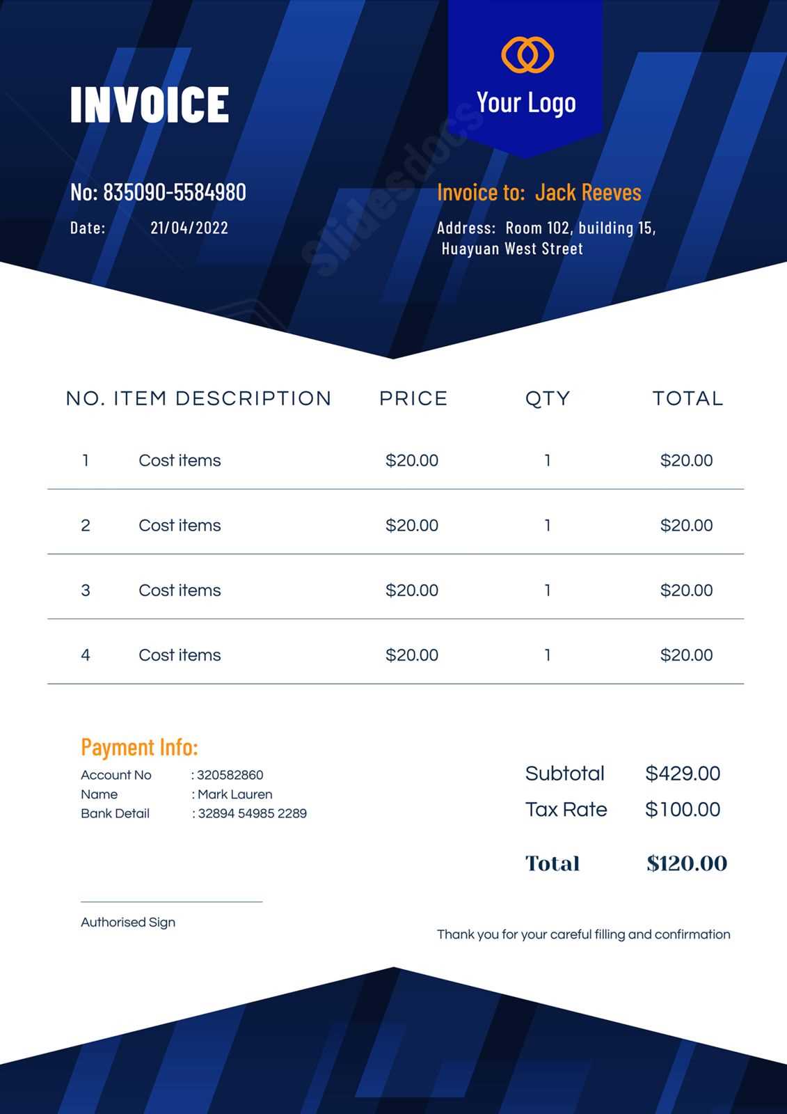 reimbursement invoice template