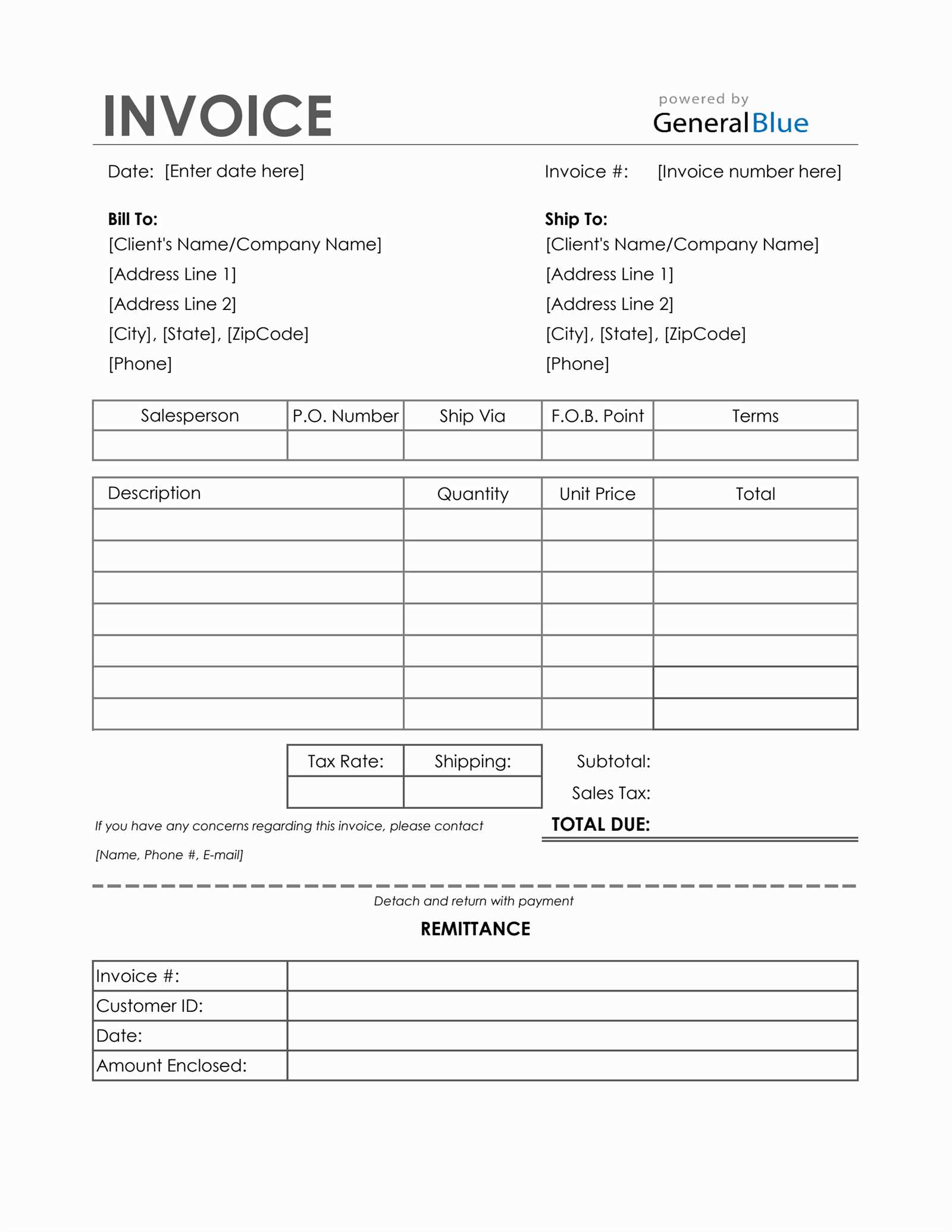 invoice with remittance slip template