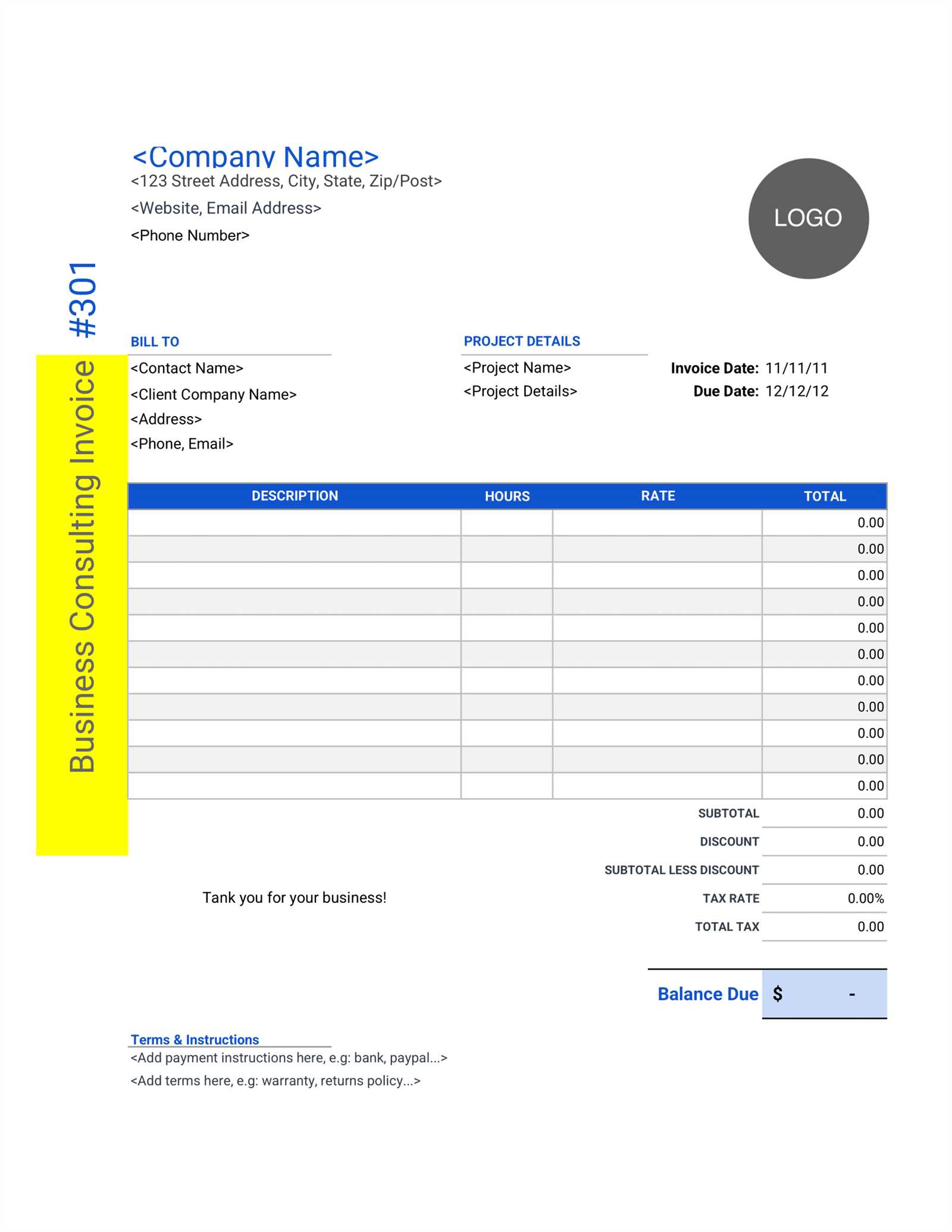 consulting services invoice template excel