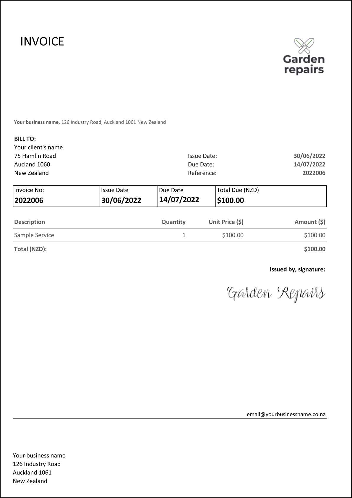 basic service invoice template free