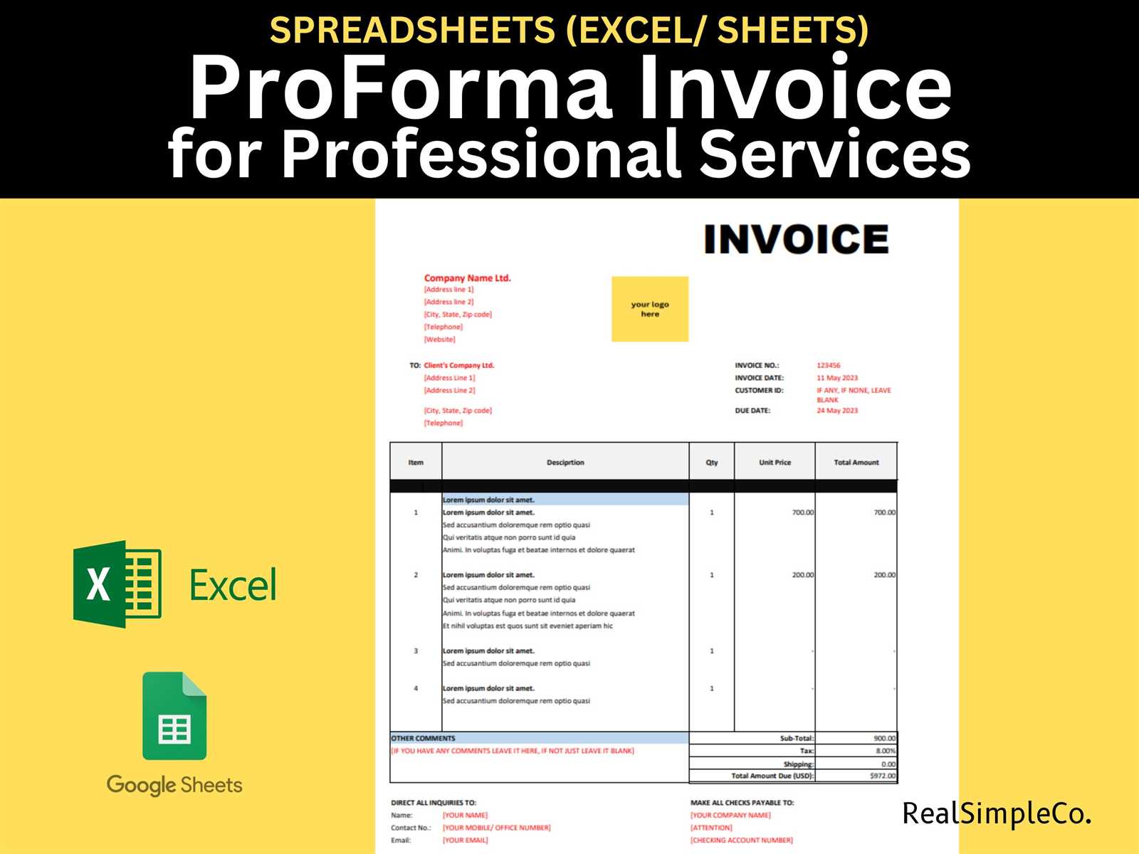 excel proforma invoice template