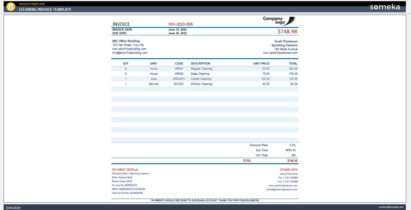 cleaning invoice template