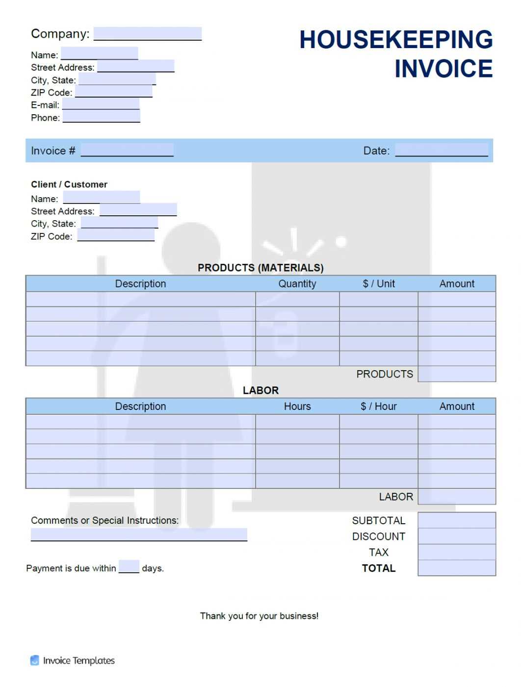 housekeeping invoice template