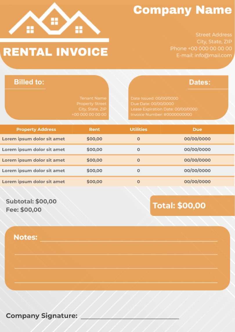 house rental invoice template