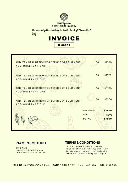 food service invoice template