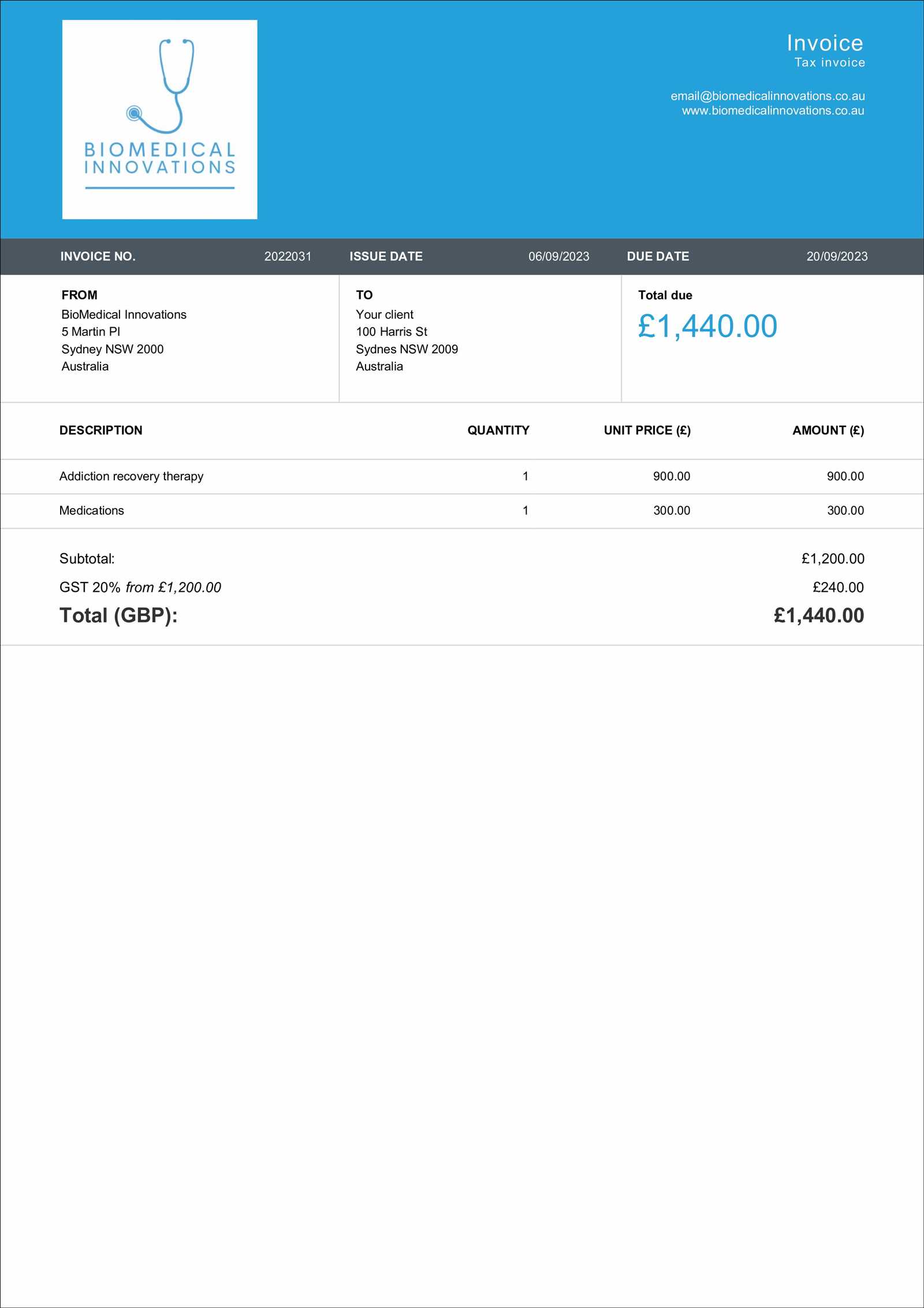 health care invoice template