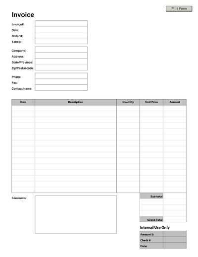 printable downloadable blank invoice template