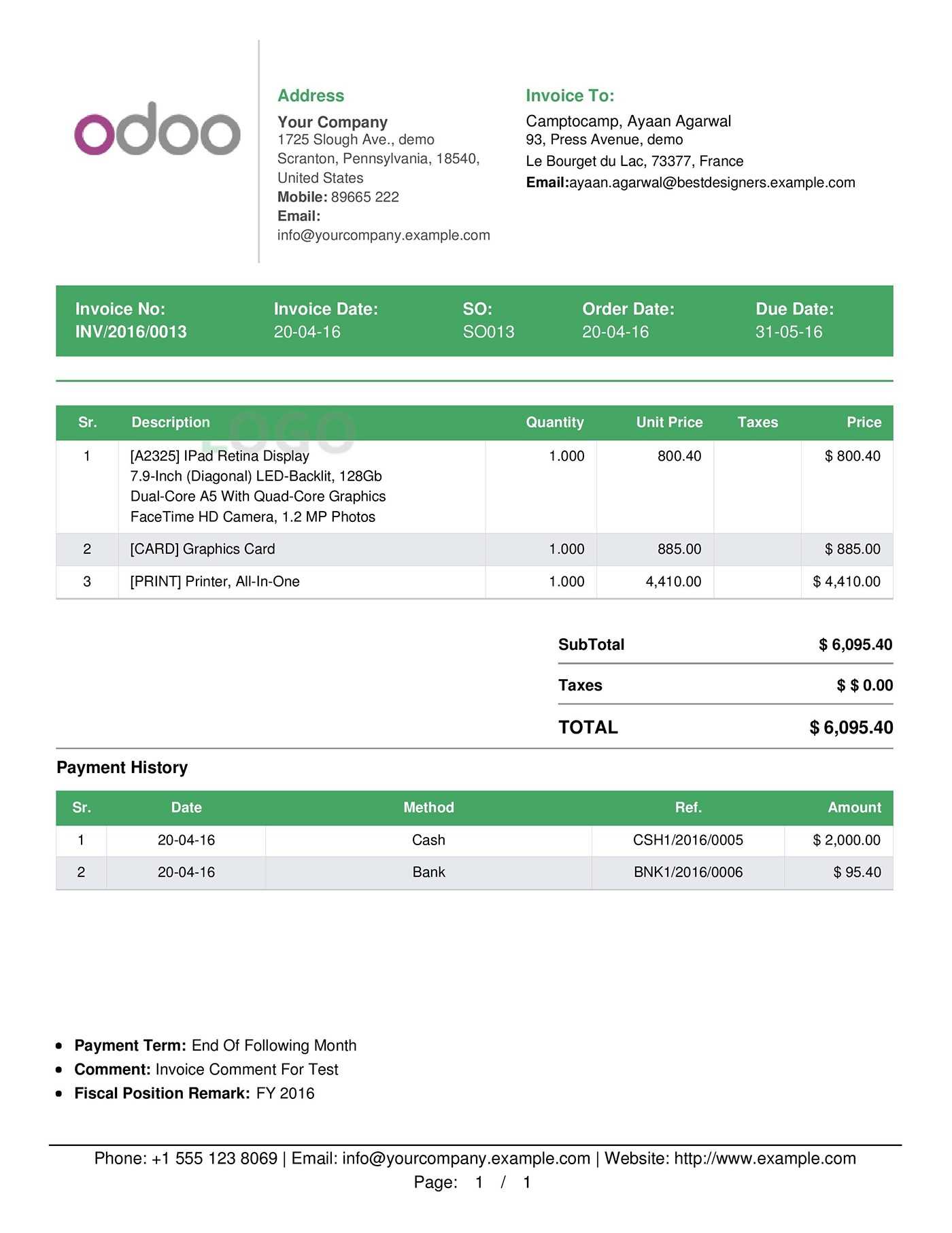 odoo invoice template free