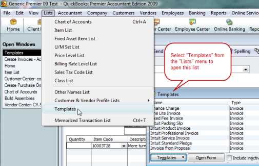 quickbooks create invoice template