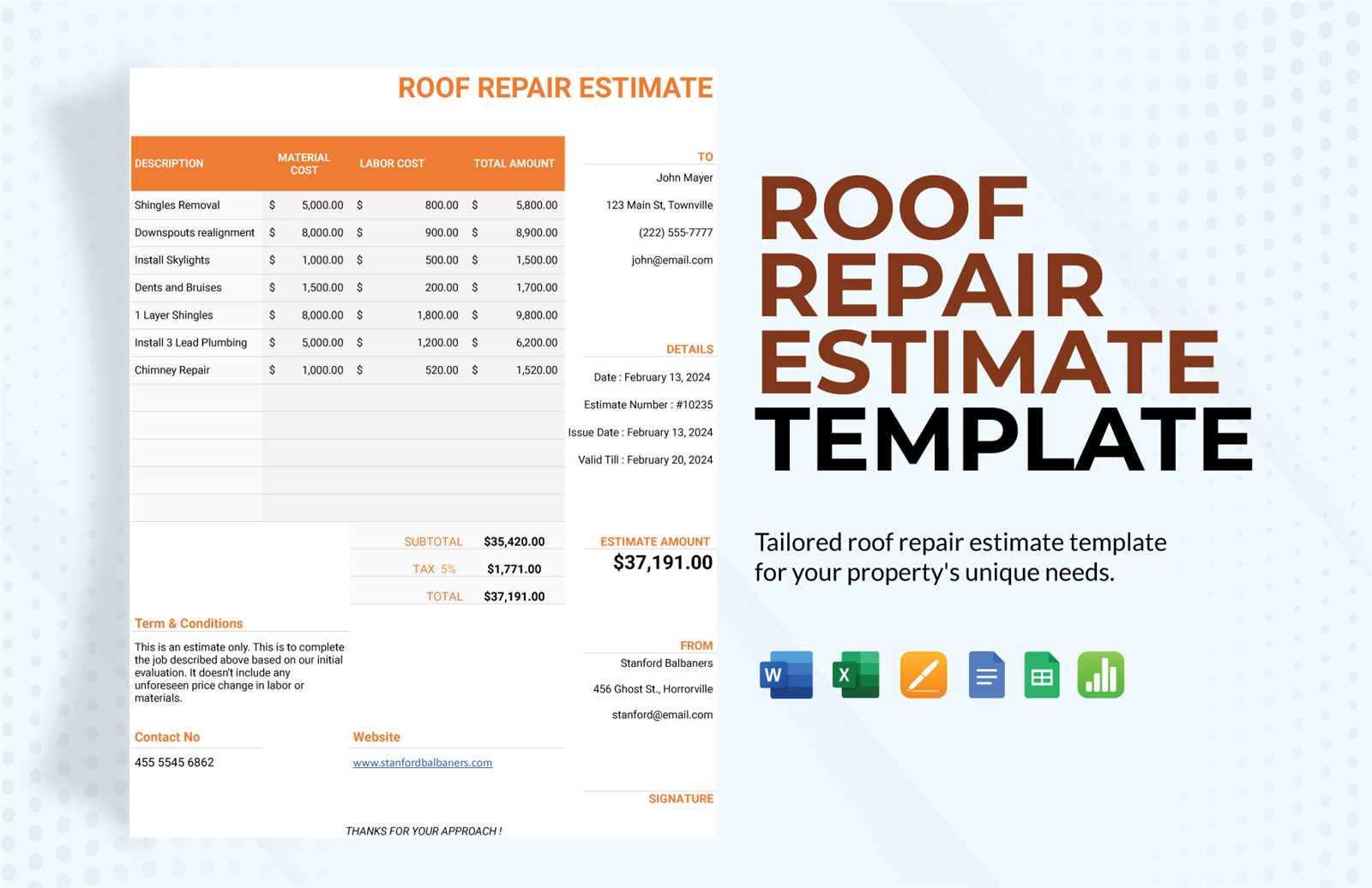 boat repair invoice template