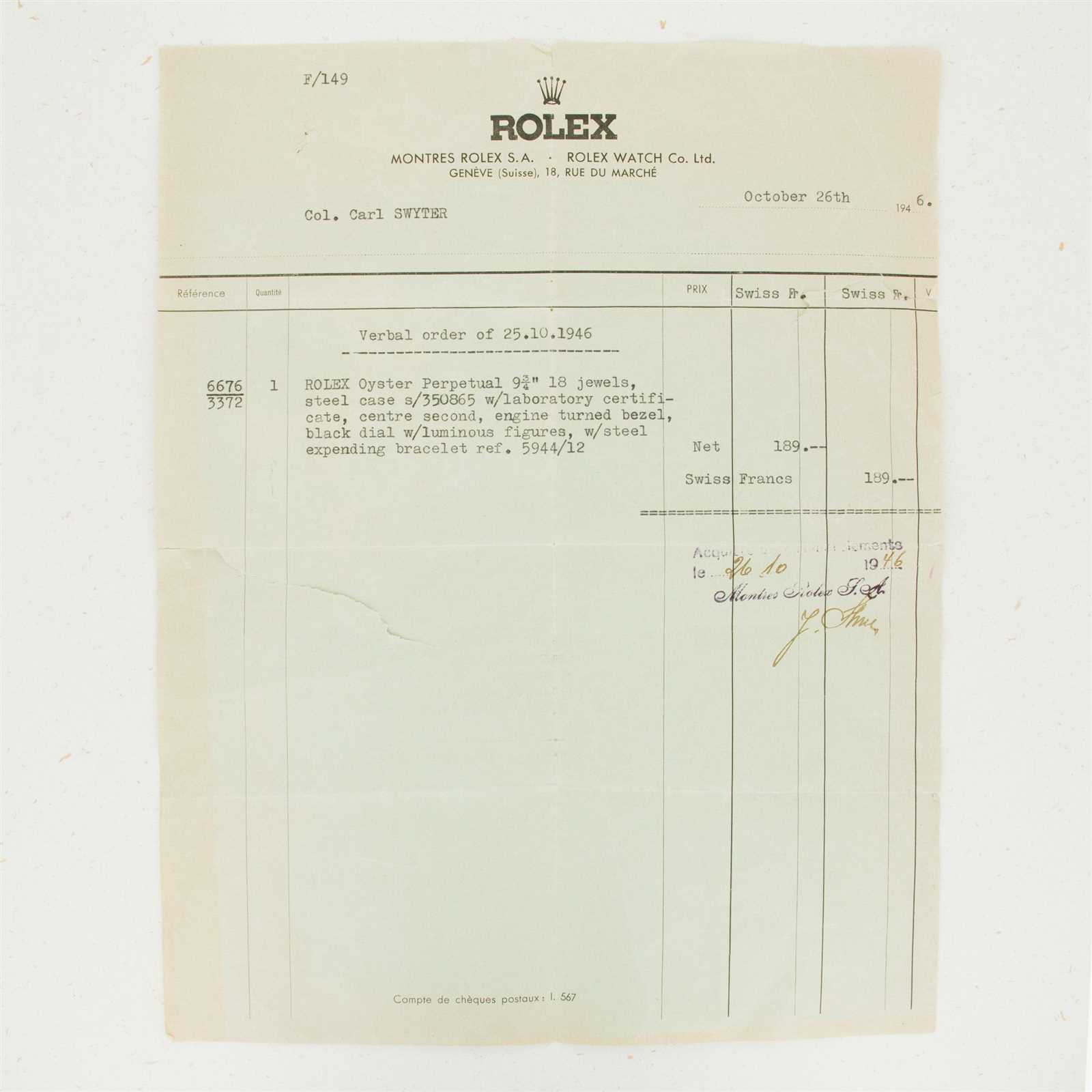 rolex invoice template