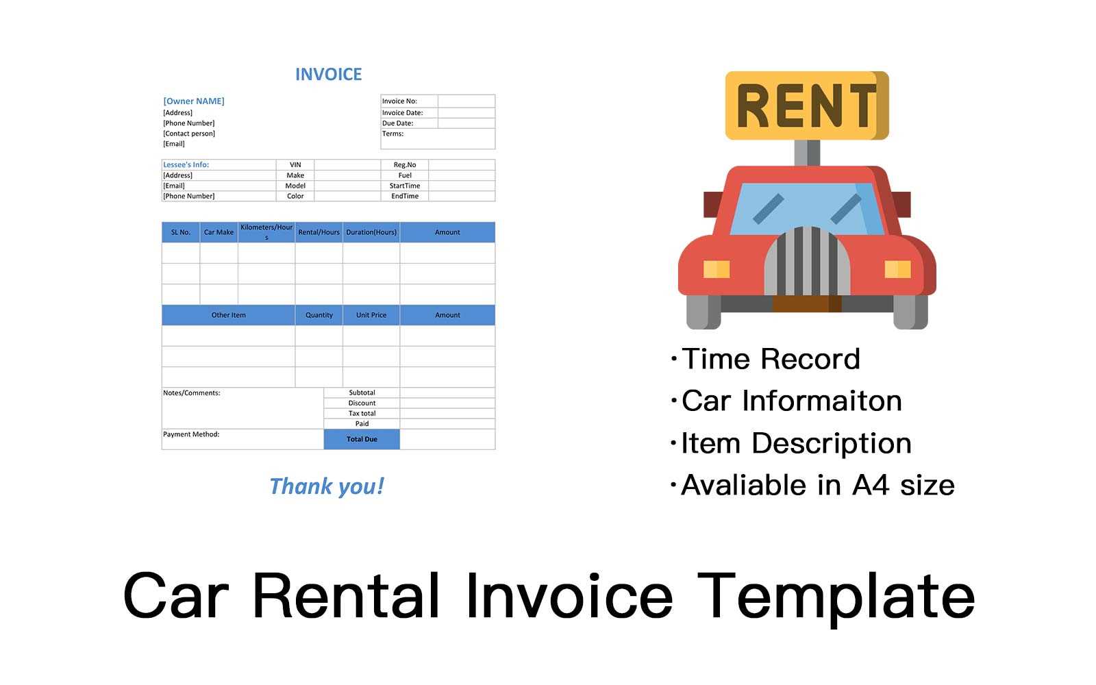 car rental invoice template free download