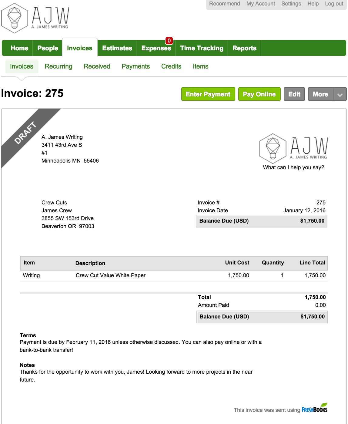 freshbooks invoice template