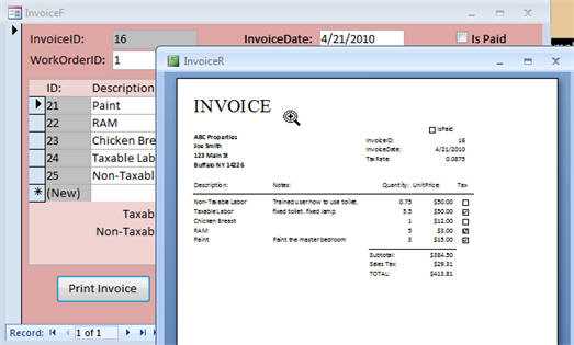 microsoft access invoice database template