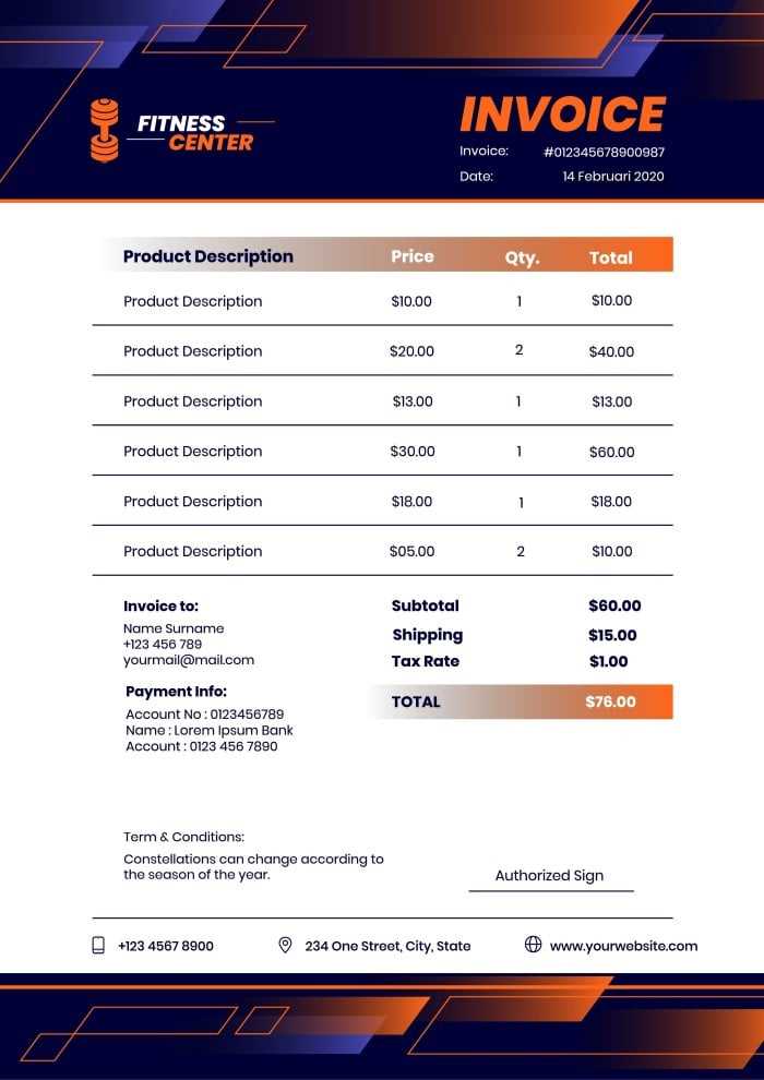 personal trainer invoice template