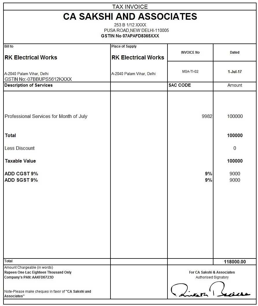 invoice template with gst india