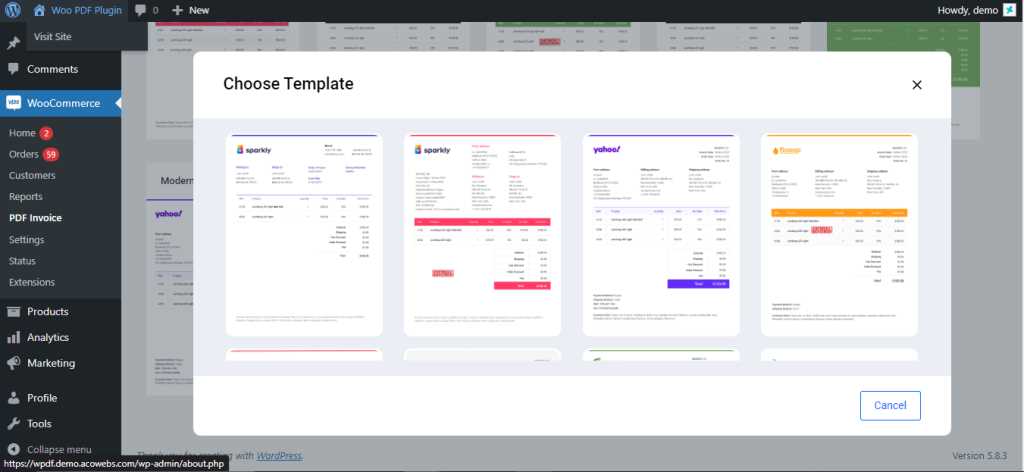 woocommerce pdf invoice template