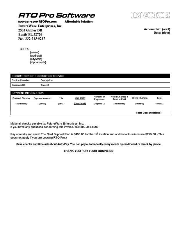 installment payment invoice template