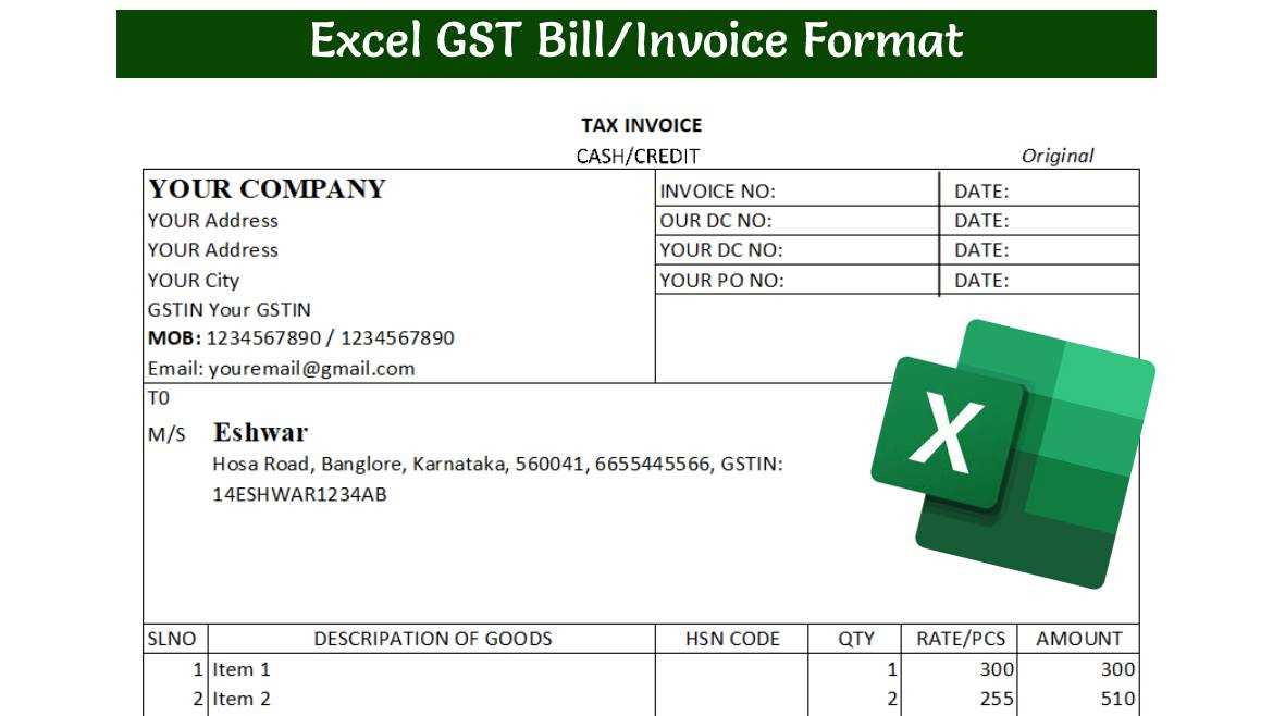 tax invoice template excel