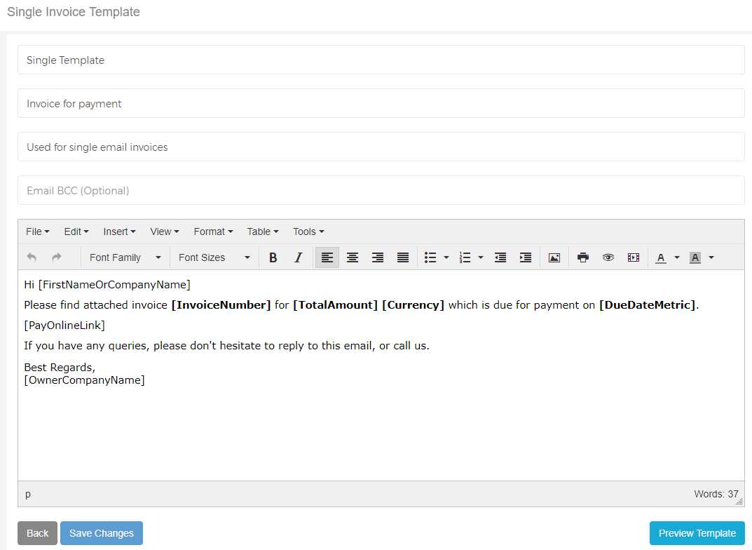 customer invoice email template