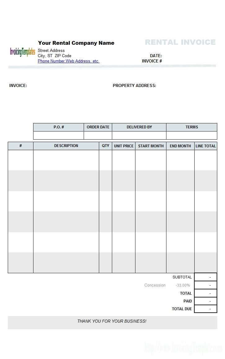 equipment rental invoice template