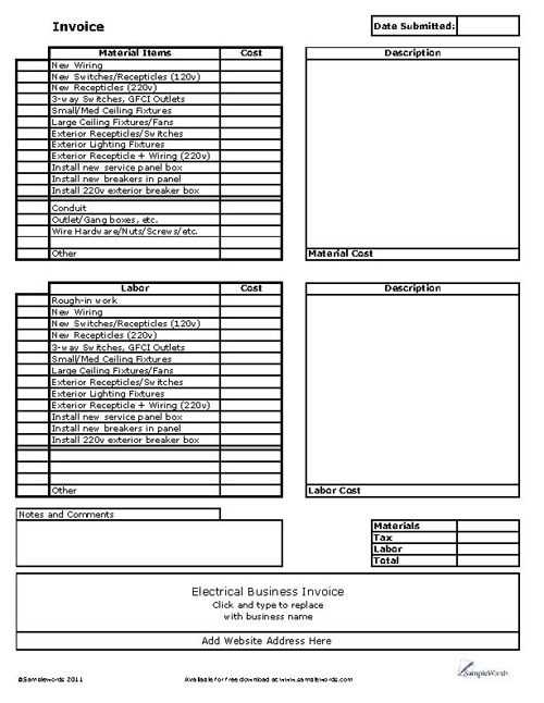 electrical invoice template excel