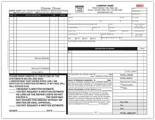 downloadable free printable auto repair invoice template