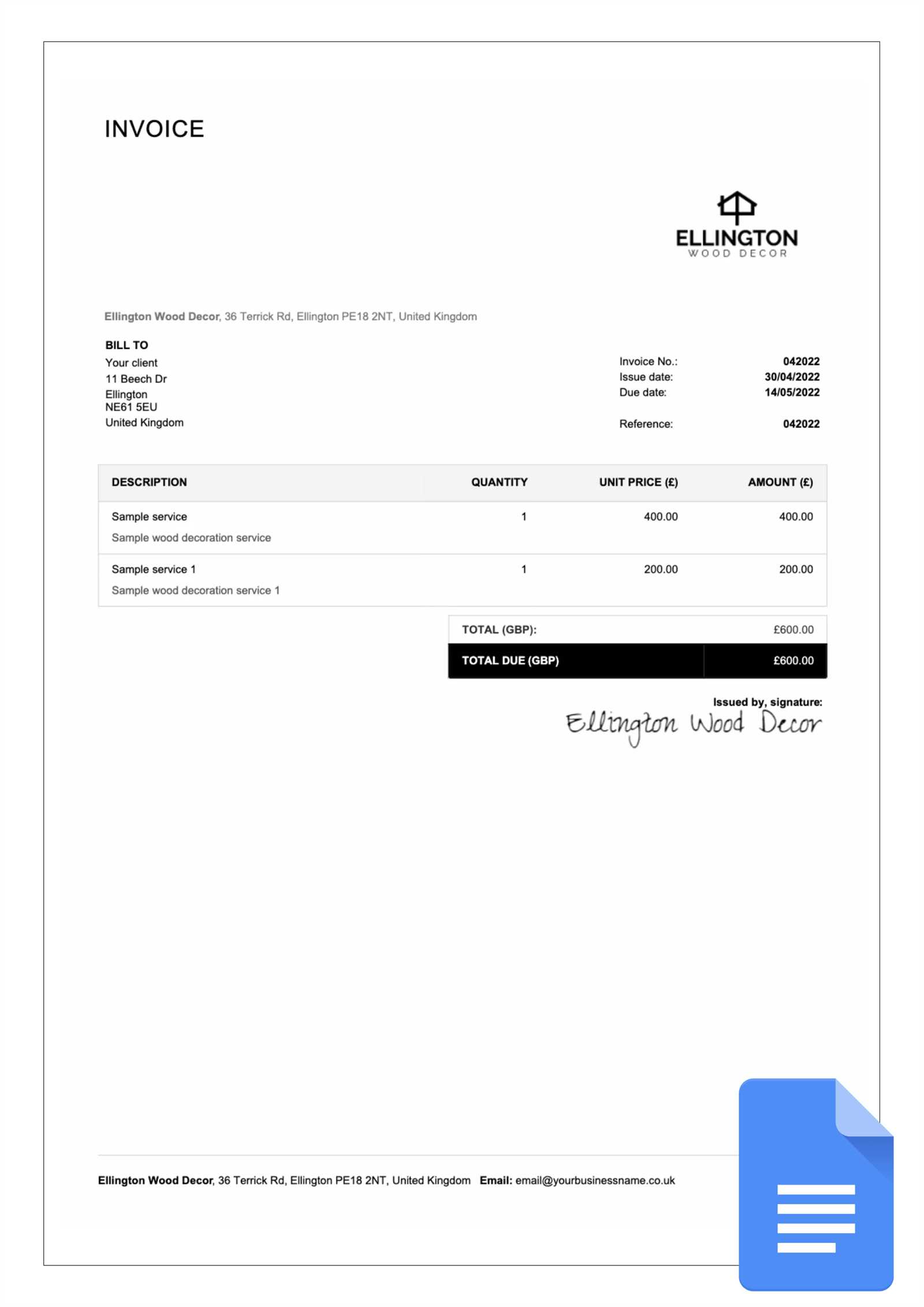 invoice template docs