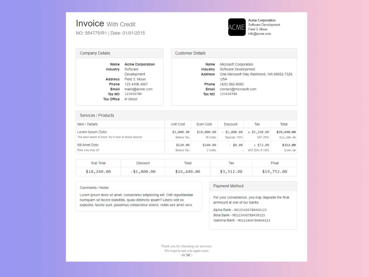 proforma invoice html template