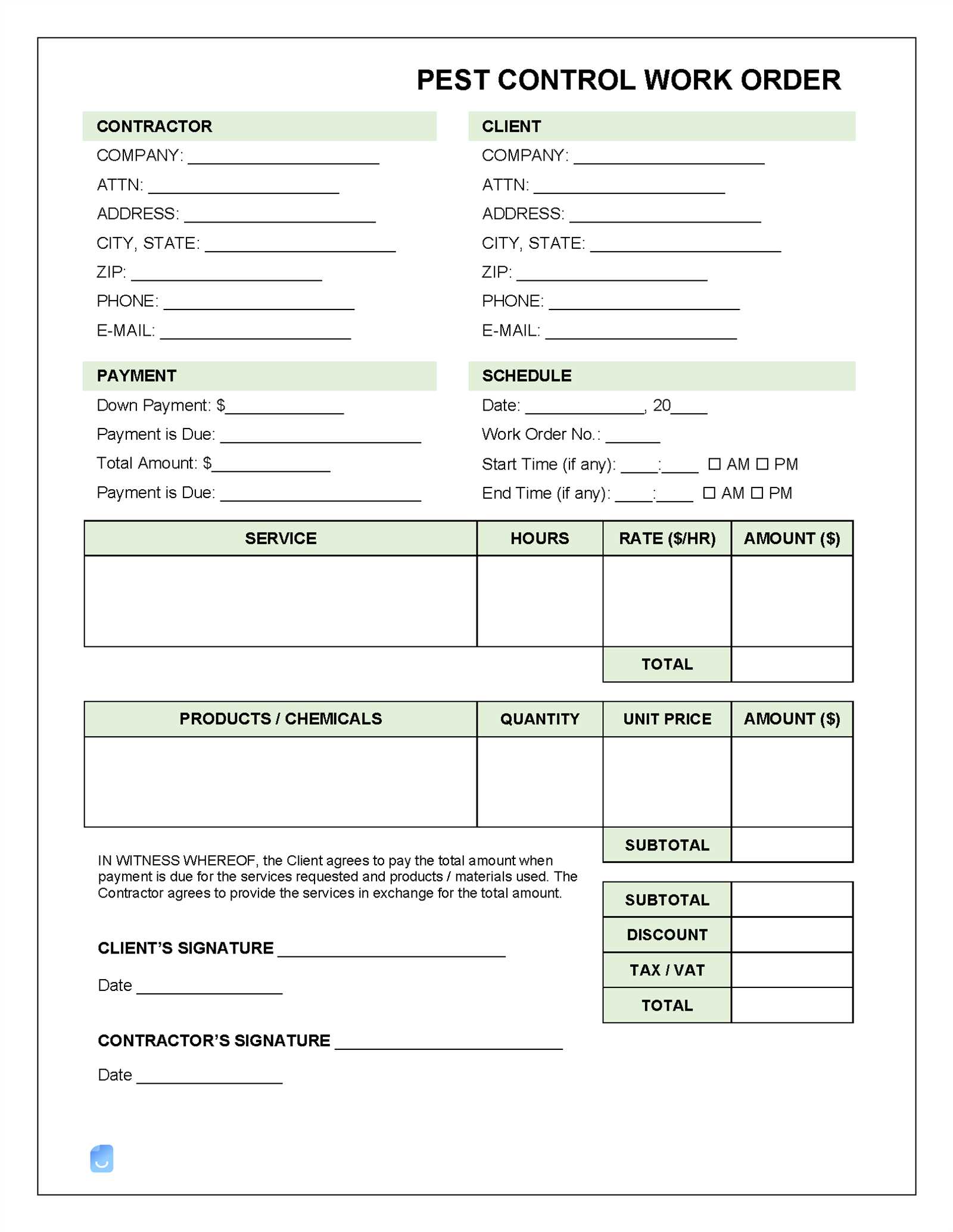 pest control invoices templates