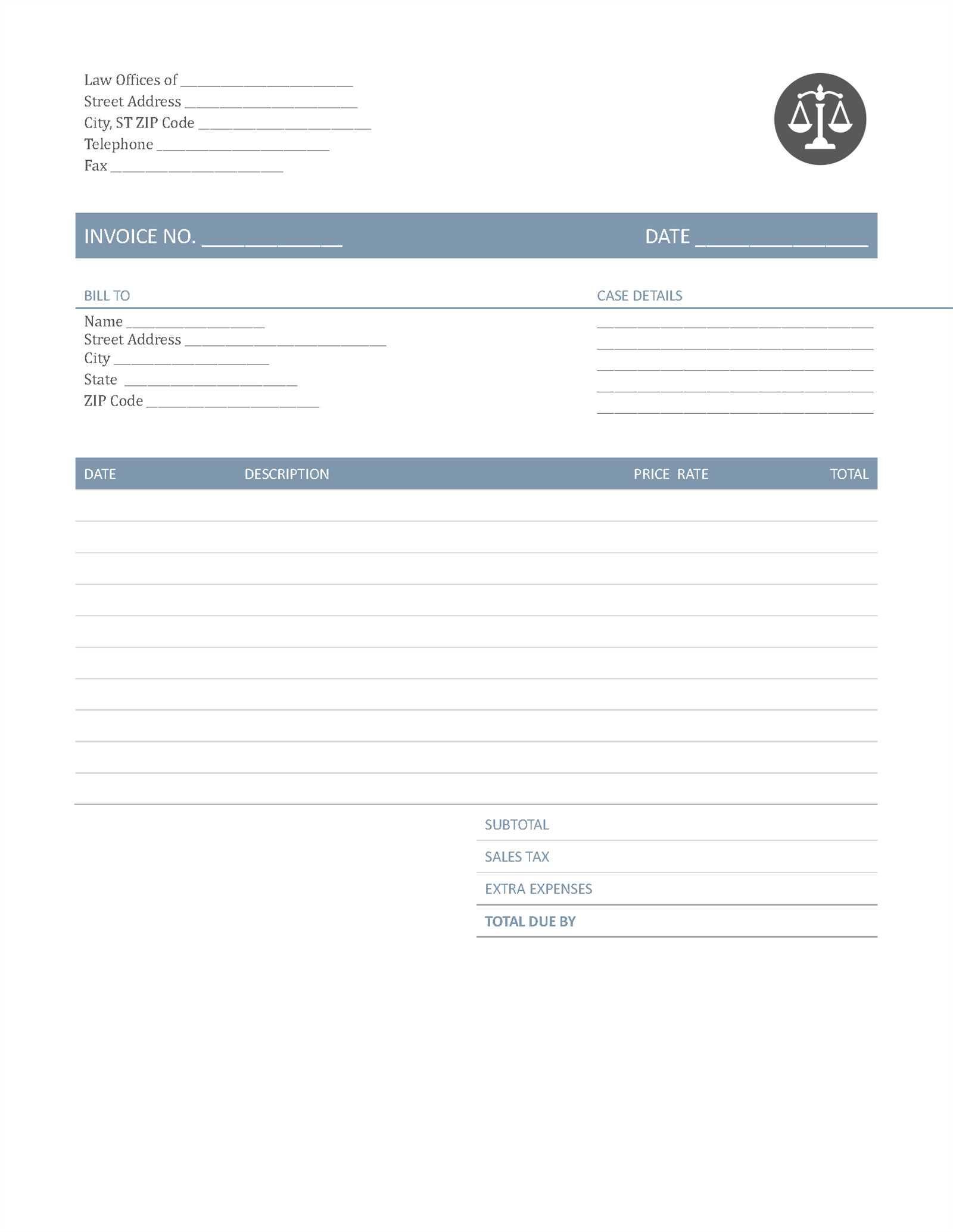 sample attorney invoice template