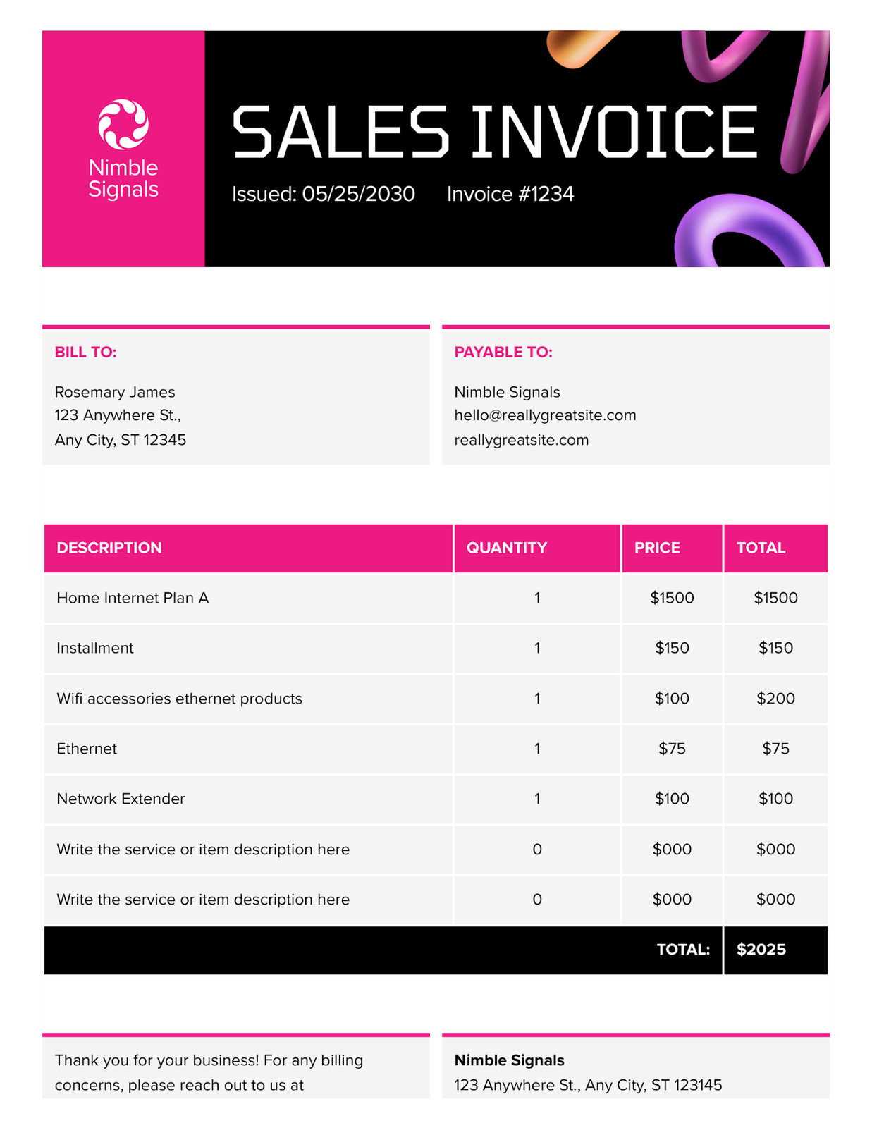 sales invoice template doc