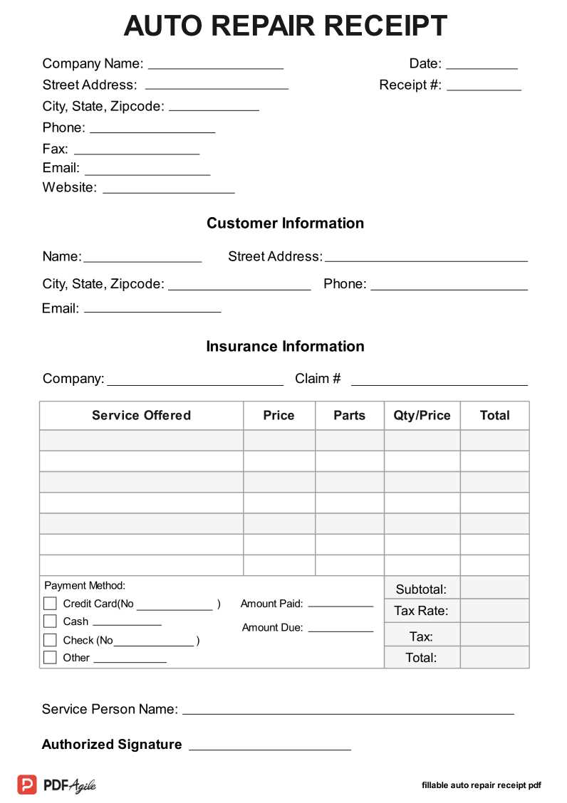 auto repair shop invoice template pdf