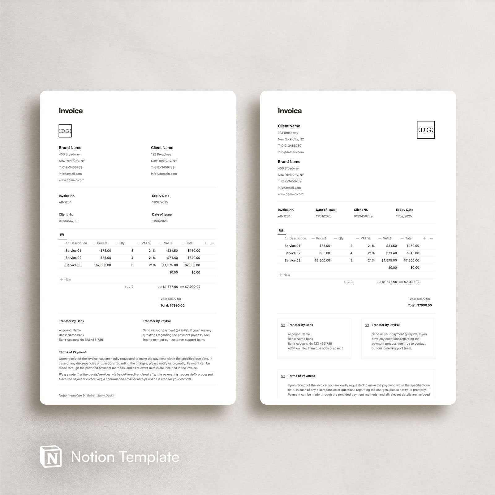 invoice template notion