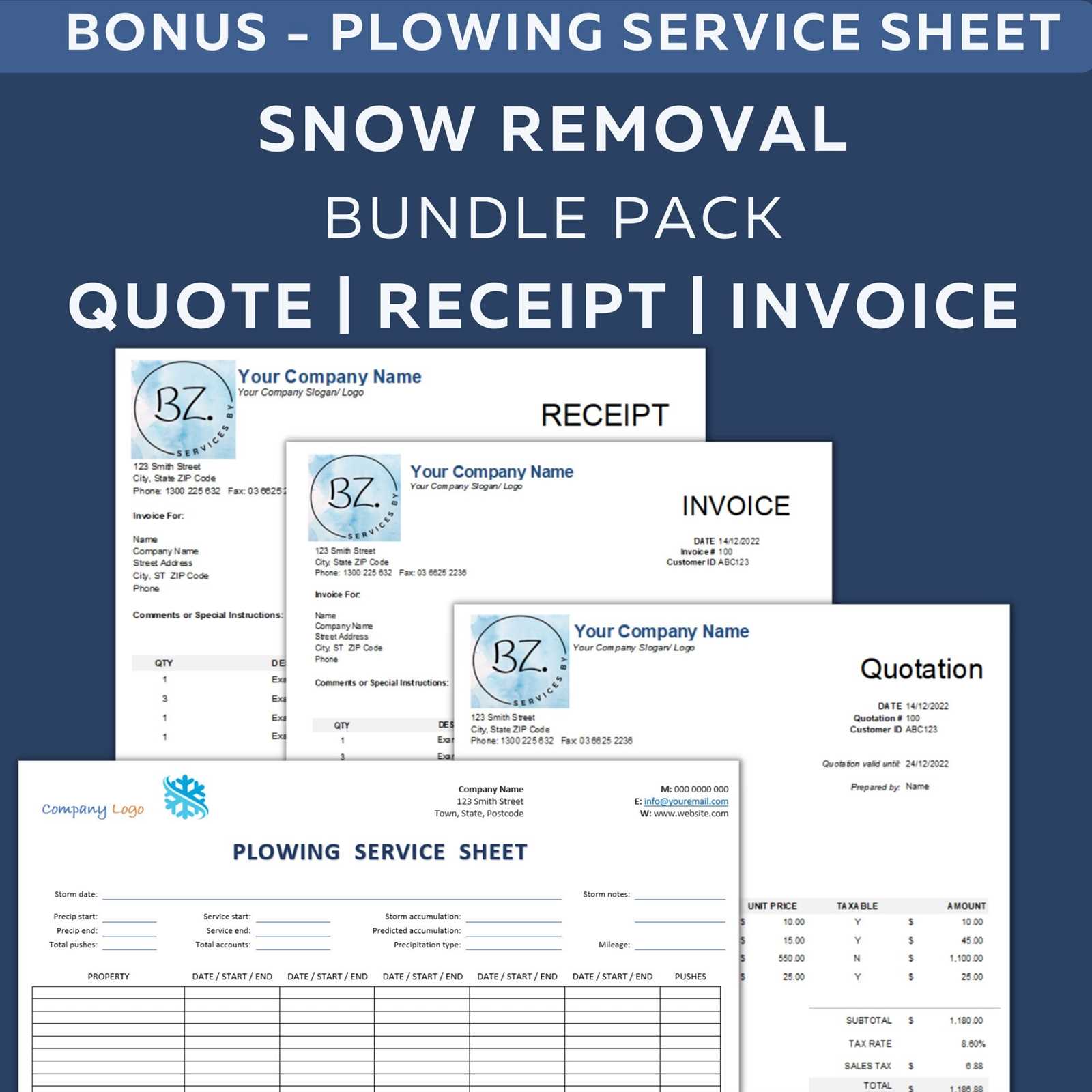 snow removal invoice template excel