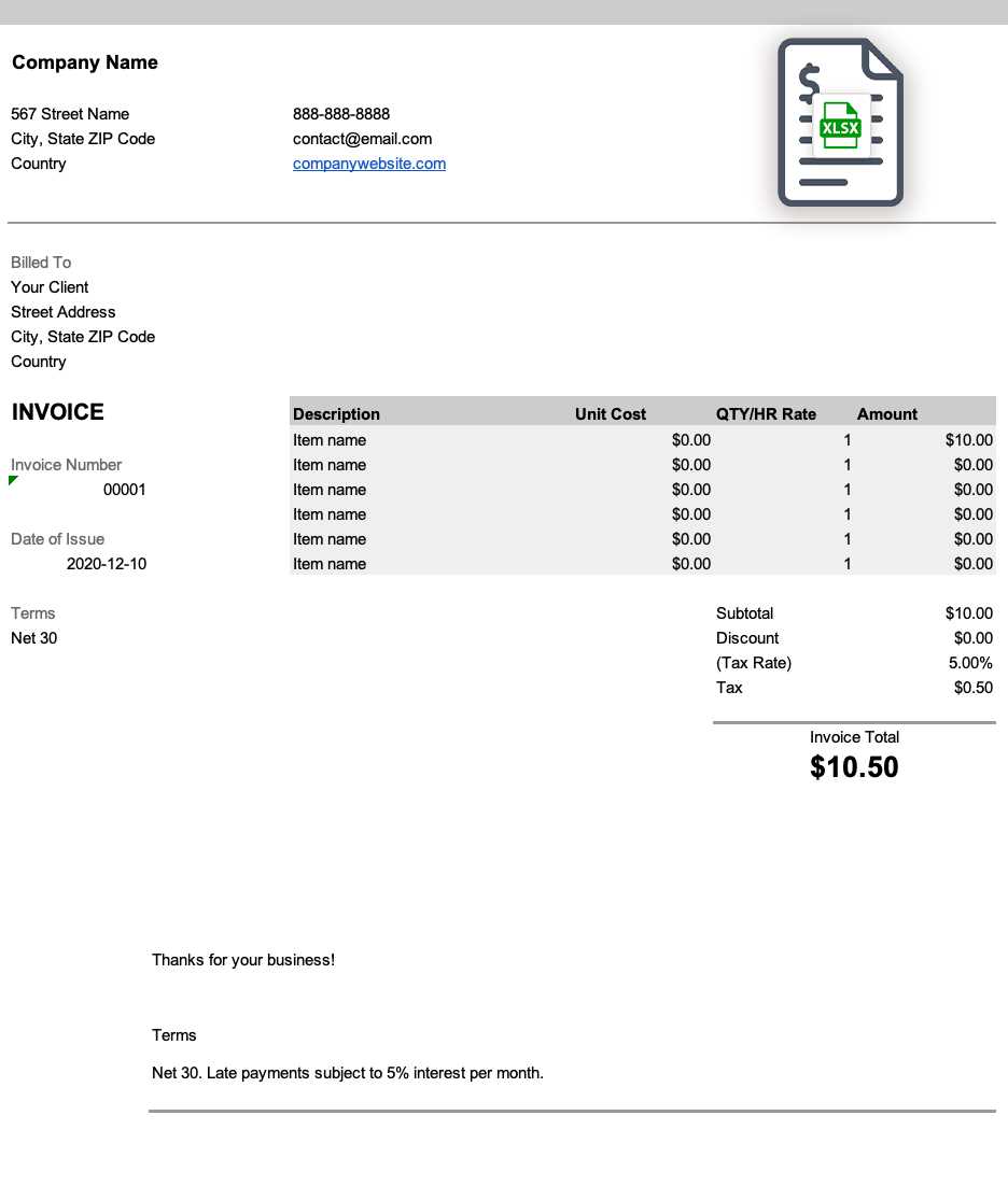 invoice template xls free