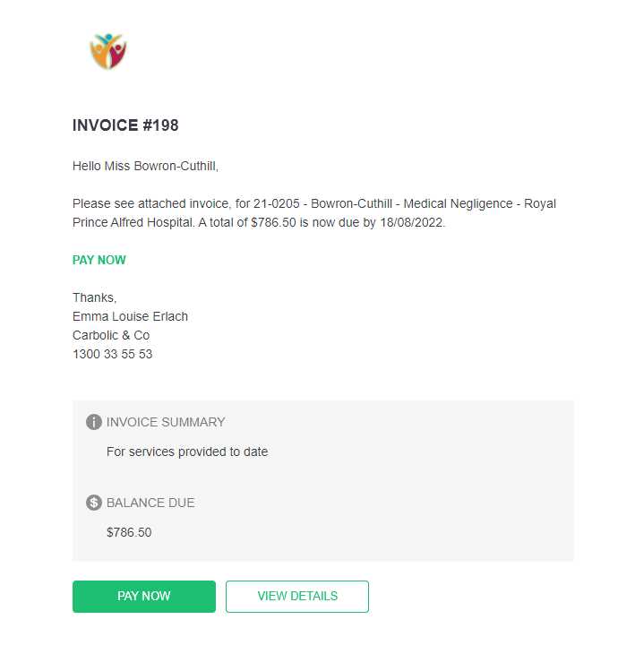 email template for sending invoice to customer