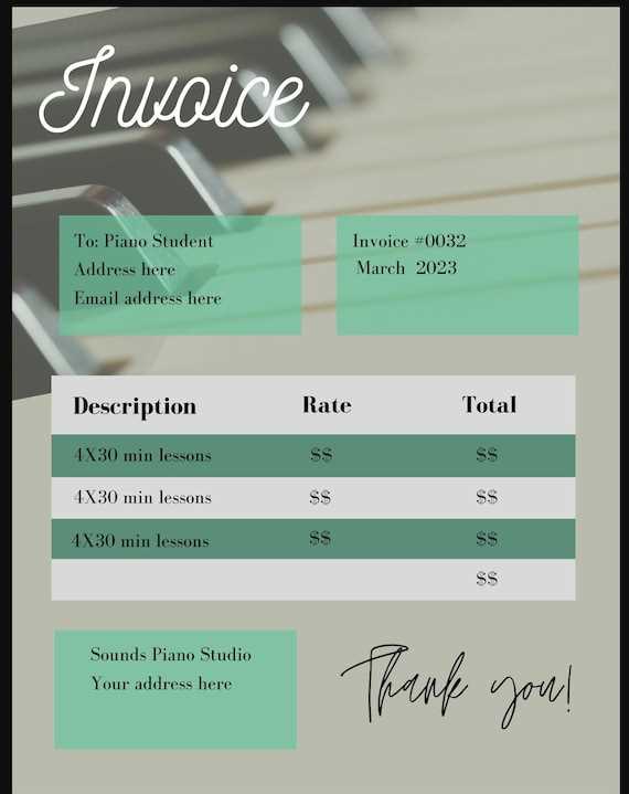 music lesson invoice template