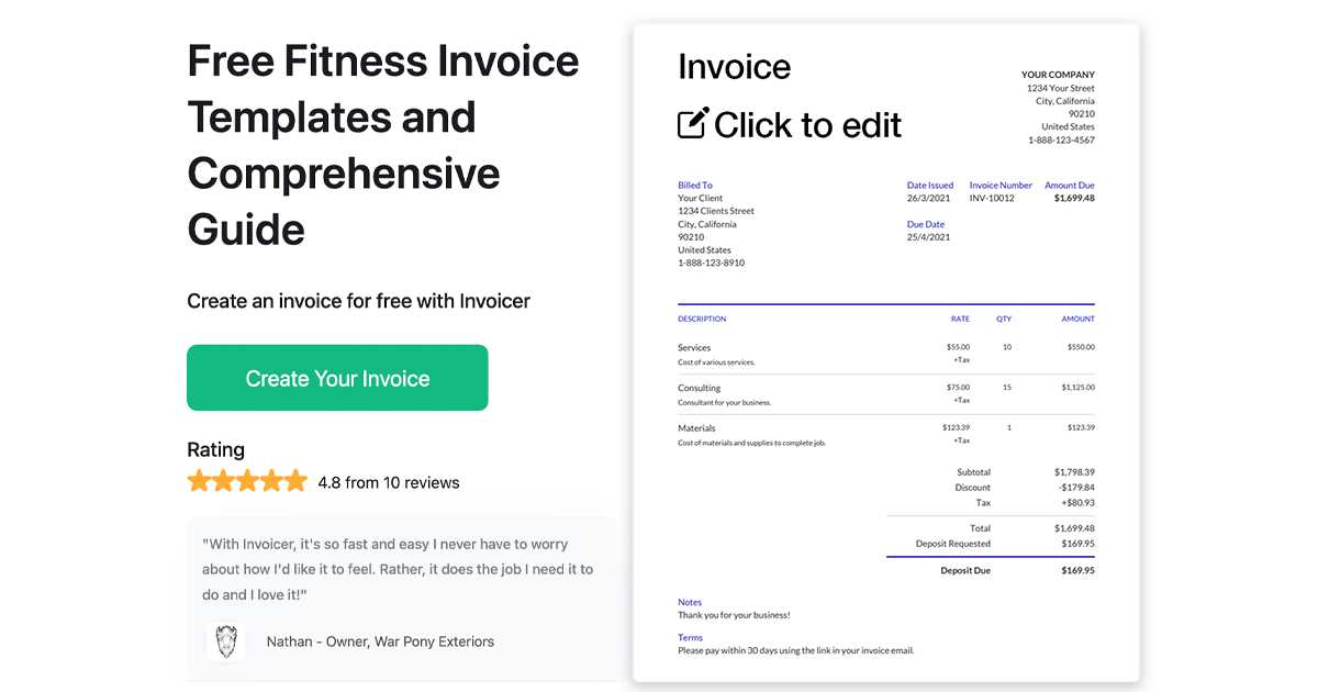 fitness trainer invoice template