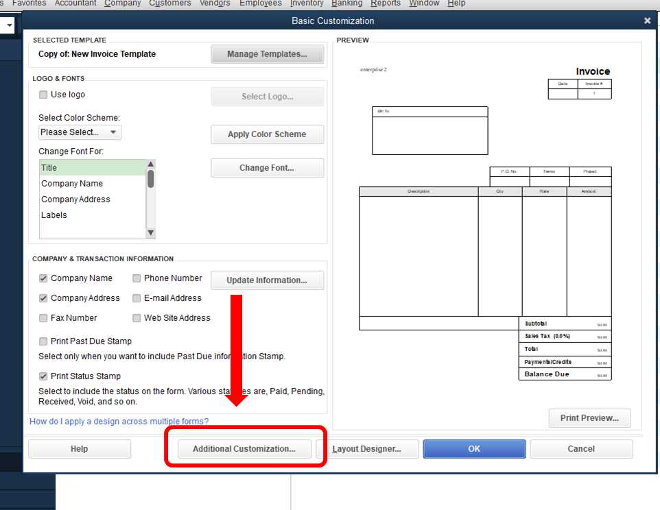 quickbooks enterprise invoice template