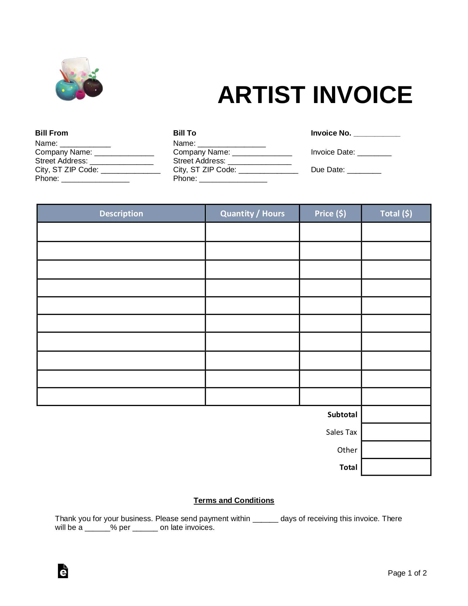 blank invoice template for services