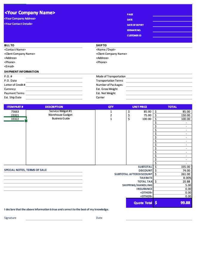 editable commercial invoice template excel