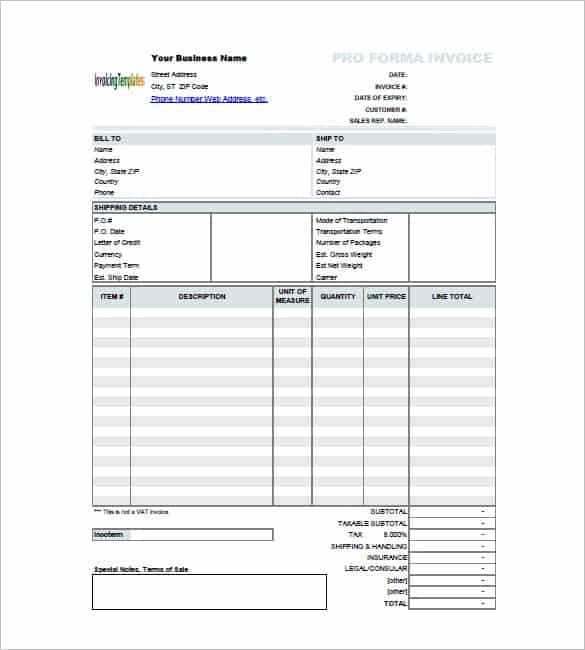 proforma invoice template excel