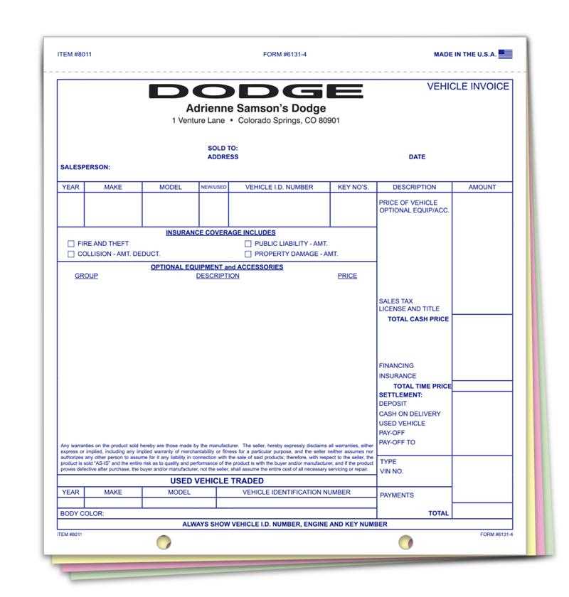 vehicle invoice template
