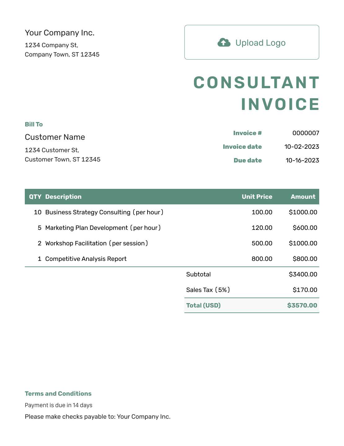 sample consulting invoice template