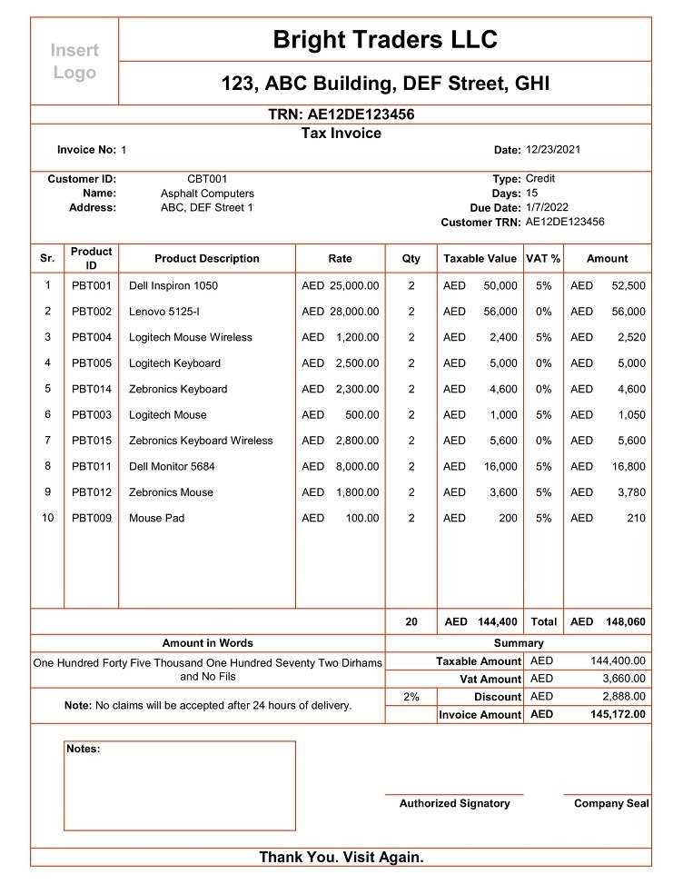 vat invoice template free download